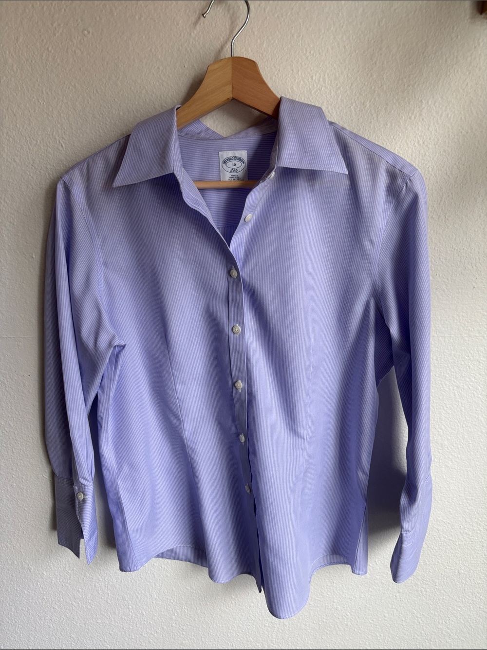 Brooks Brothers Womens Periwinkle Stripe Crisp Button-Down Shirt 10